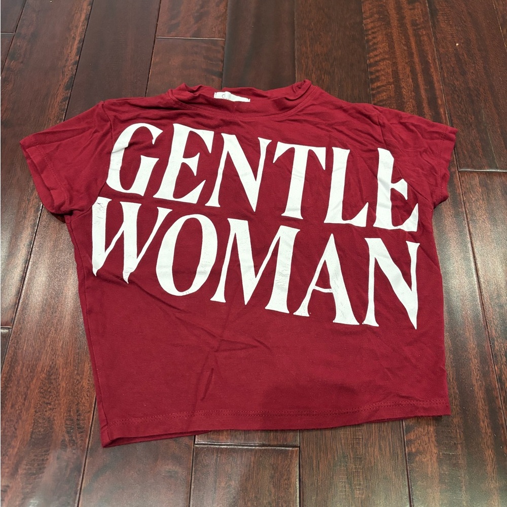 NWOT: Red Basic Fit Short Sleeve Tee With Gentle Woman Letter Print